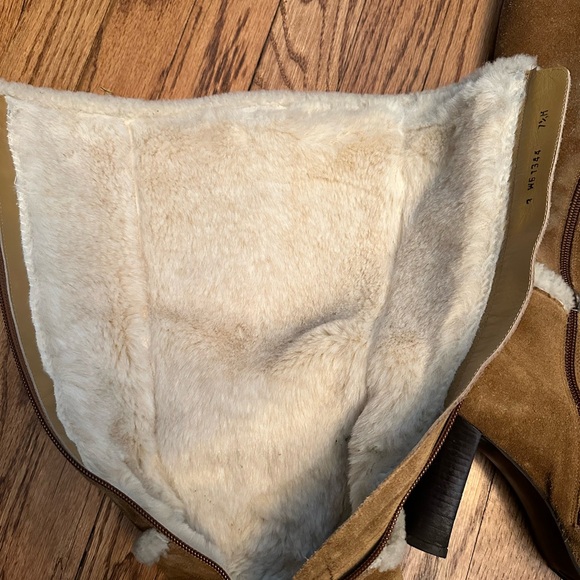 Stuart Weitzman Suede Shearling 3” Heel Rubber Sole Tall Shaft Boots 7.5M Spain - Picture 4 of 9